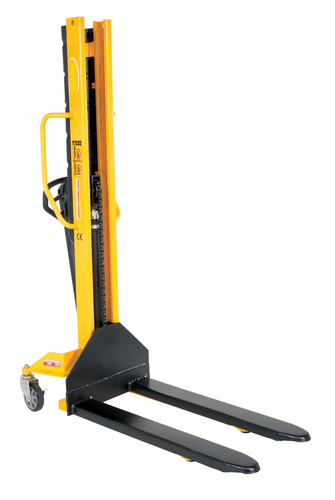 Steel Manual Stacker Narrow Mast Fixed Forks/Legs 1,000 Lb. Capacity Black / Yello